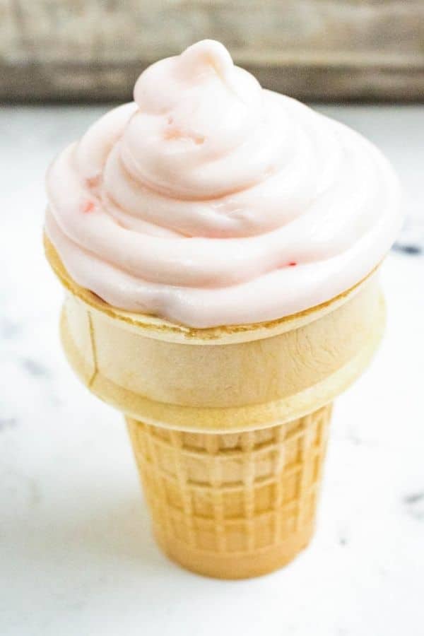 ice cream cone cupcake with strawberry frosting