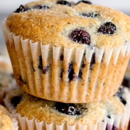 stacked muffins on counter