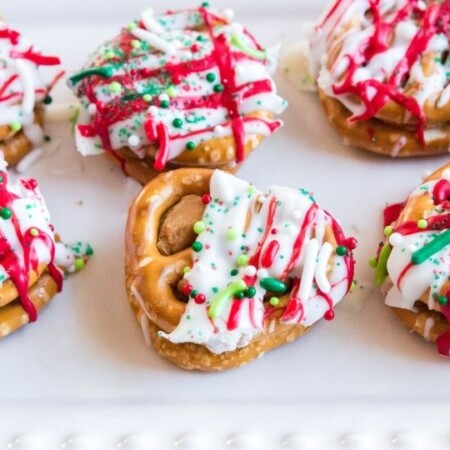 tray with Christmas pretzels set out