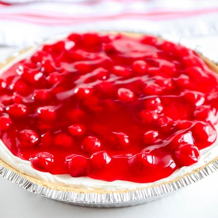 no bake cheesecake on a marble table overhead shot