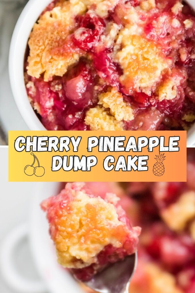 cherry pineapple cake collage with words in the center