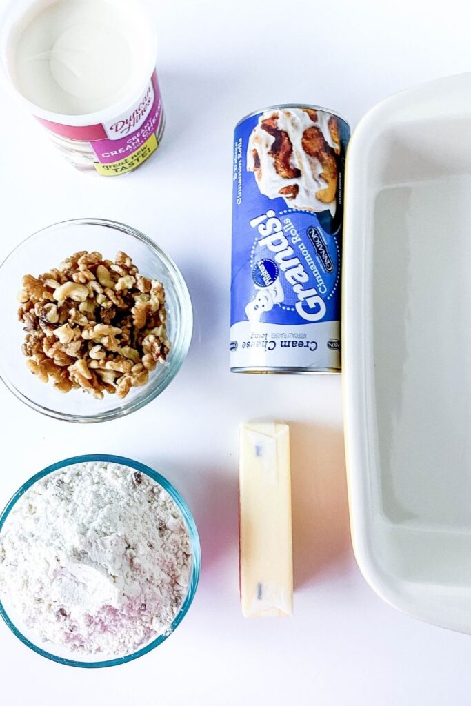 ingredients for dump cake on white counter
