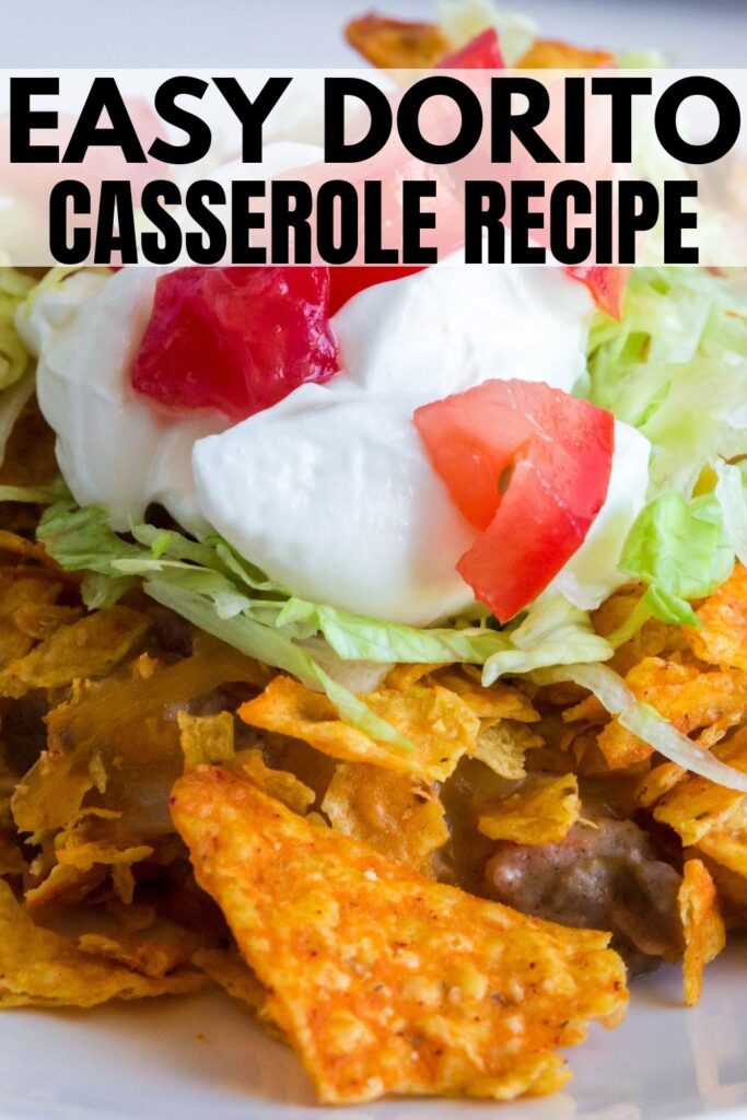 dorito casserole on plate with toppings