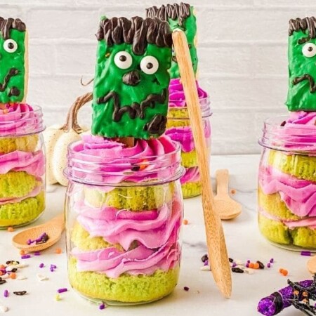 frankenstein cupcake dessert in jars
