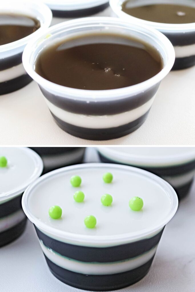 collage of how to make a Halloween jello shot