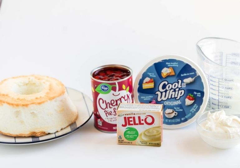 ingredients for angel food and pie filling cake