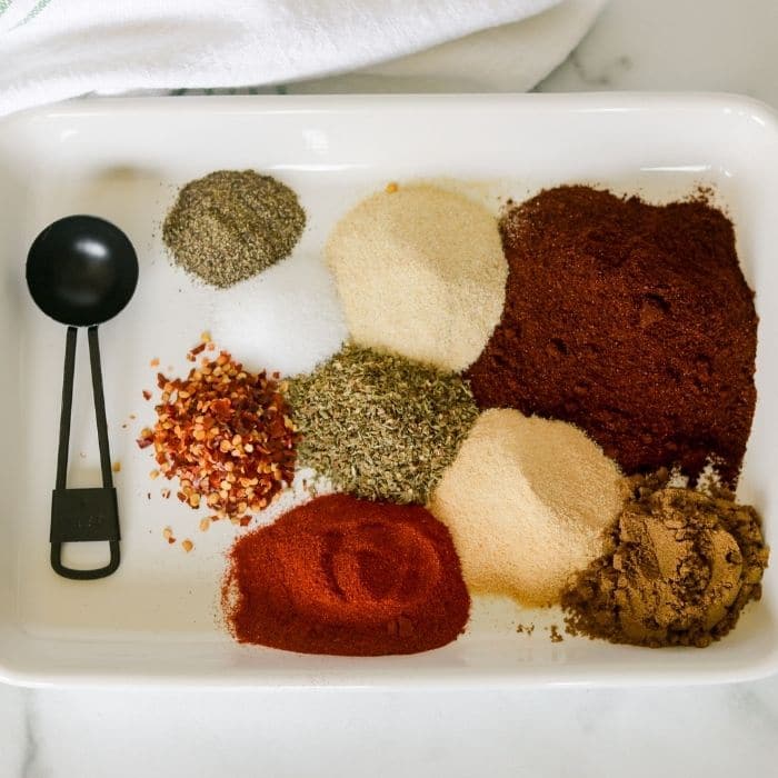 homemade seasoning blend in a ceramic pan