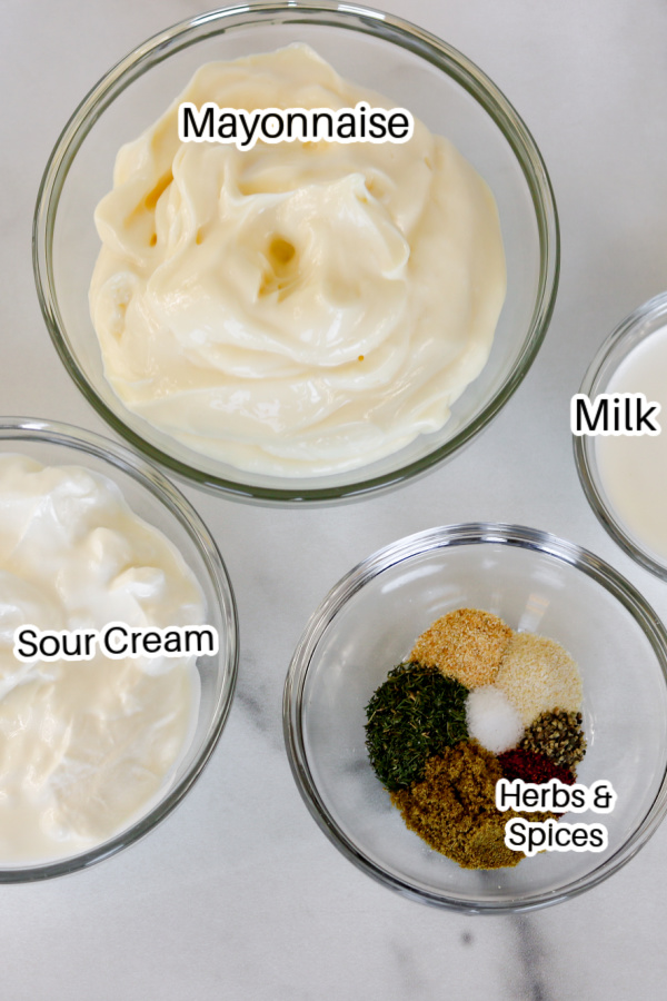ingredients for mexican ranch on white counter
