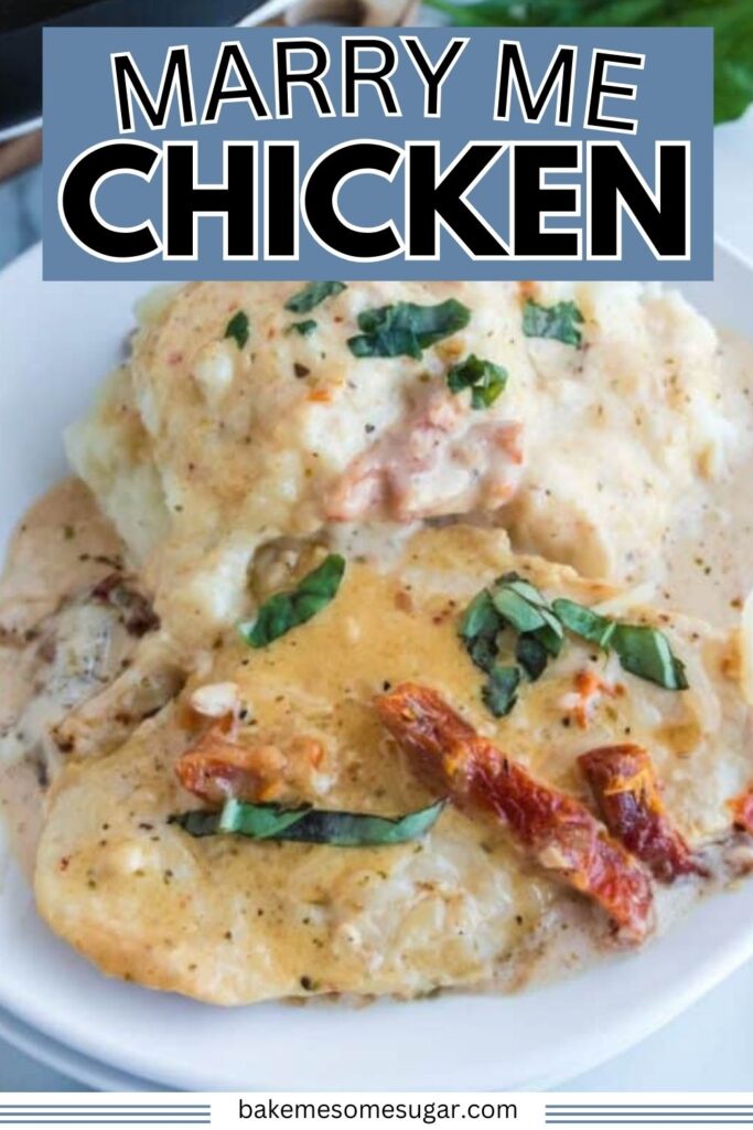 Marry Me Chicken Breasts on plate with potatoes on the side