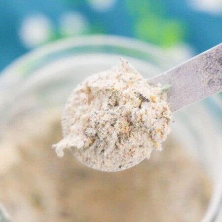 homemade seasoning mix on measuring spoon