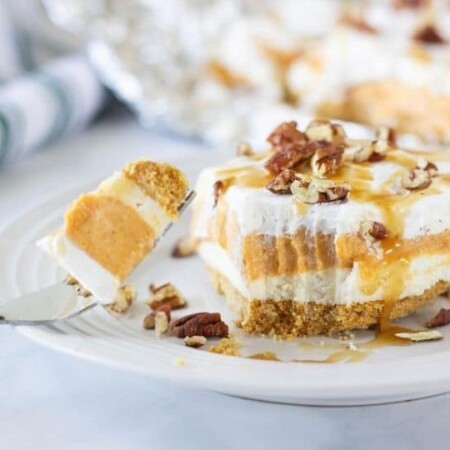 pumpkin lush on a plate with fork by it