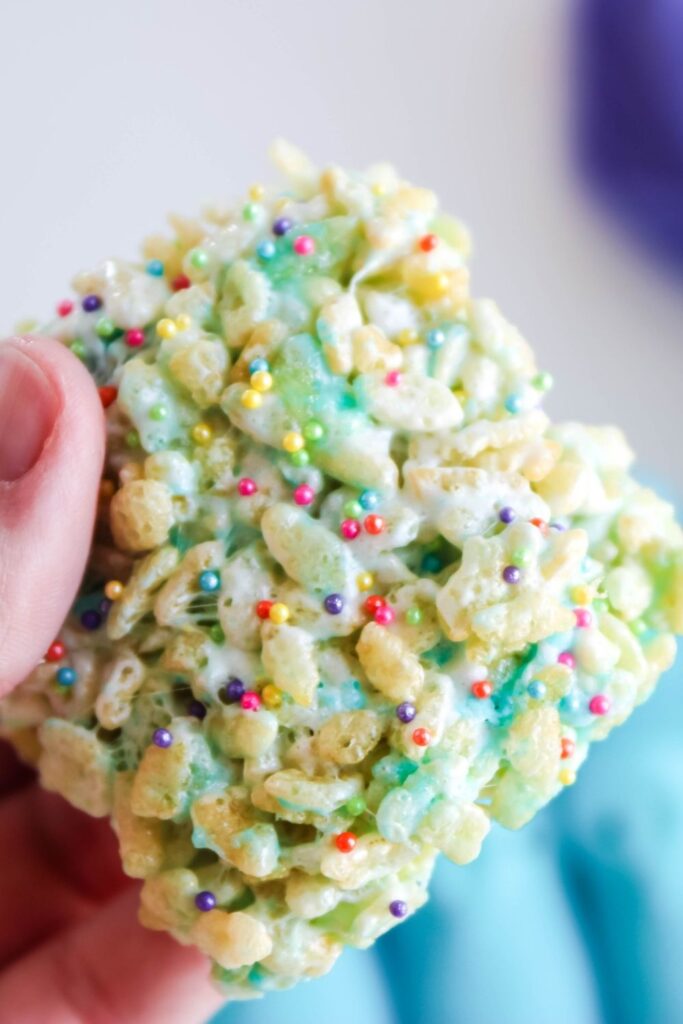 peeps krispie treat in hand