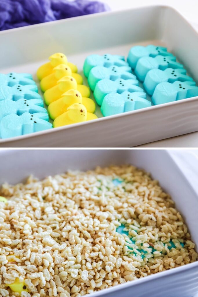 peeps rice krispie treats collage on how to make