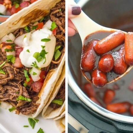 collage of Mexican tacos and little smokies
