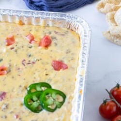 queso dip in pan on counter