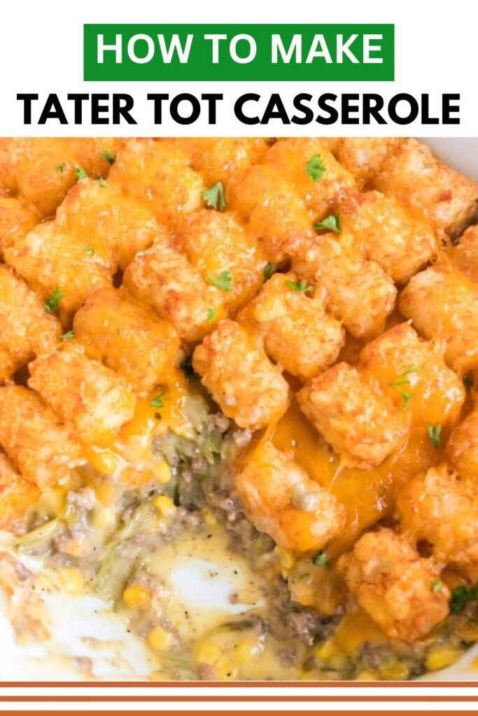 Tater Tot Casserole in a pan with some scooped out