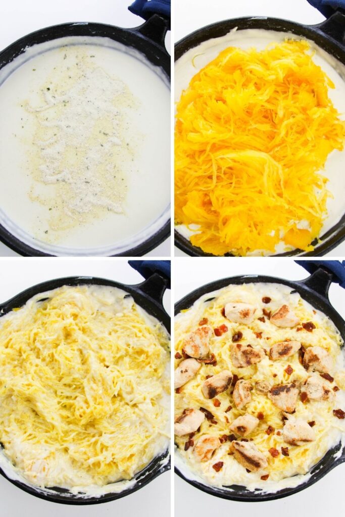 spaghetti squash and chicken collage on how to cook