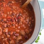 Dutch oven with chili in a pot
