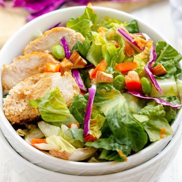 close up of thai salad in bowl on table