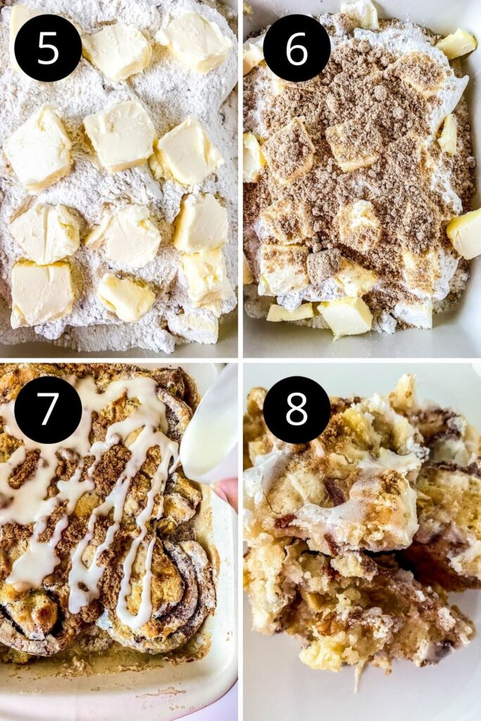 collage on how to make dump cake with cinnamon rolls