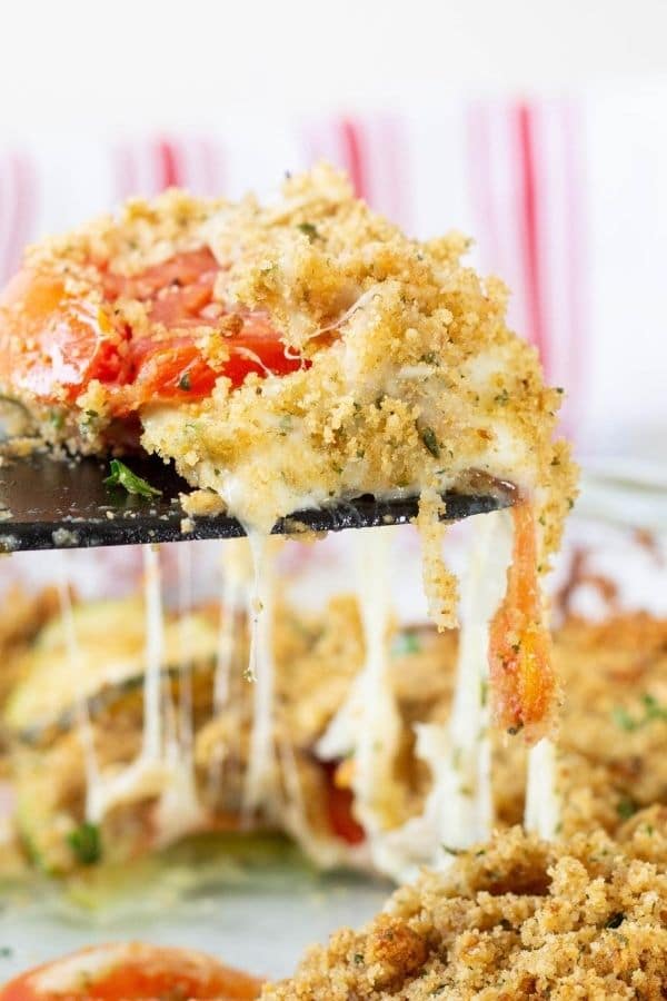 vegetable casserole being scooped up