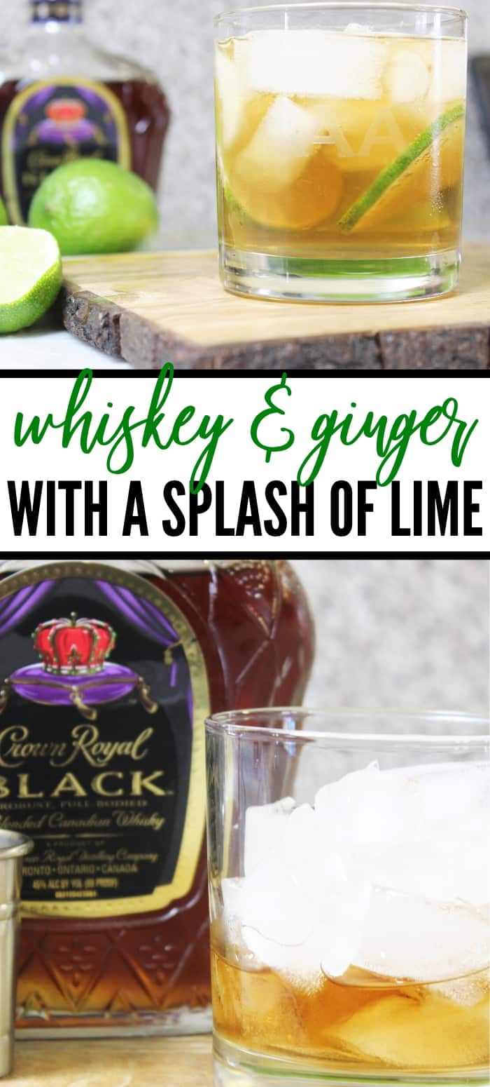 Whiskey and Ginger Ale with a splash of lime is one refreshing adult beverage to whip up in a hurry. Light, refreshing, and bursting with fresh flavors. #crownroyal #whiskey #cocktail #ginger #gingerale #freshlime #recipe #boozy #summercocktail whiskey and ginger ale